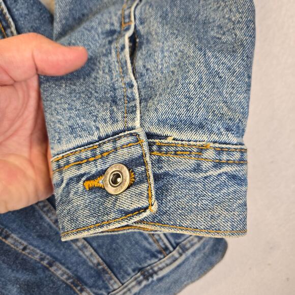 Zara Denim Sherpa Jacket Mens L Blue Fleece Lined Trucker Jean Jacket Coat - Picture 8 of 14